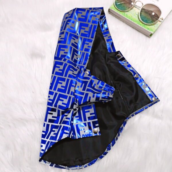 Furdi F Blue Mnogram Designer Dog Waterproof Windbreaker - Image 6