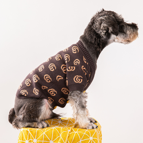 Pawcci GG Brown Designer Dog Cardigan Sweater - Image 5