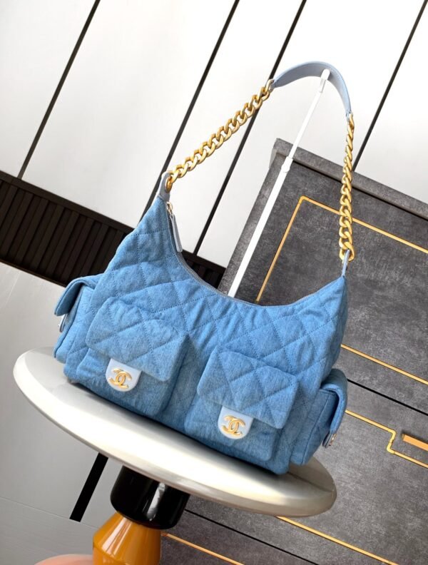 Luxury fashion designer light blue shoulder bag - Image 2