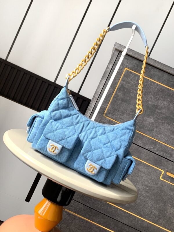 Luxury fashion designer light blue shoulder bag - Image 11